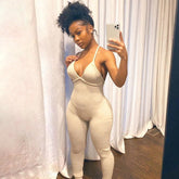 Solid Color Tight Sling Criss Cross Backless High Waist Sports Jumpsuit